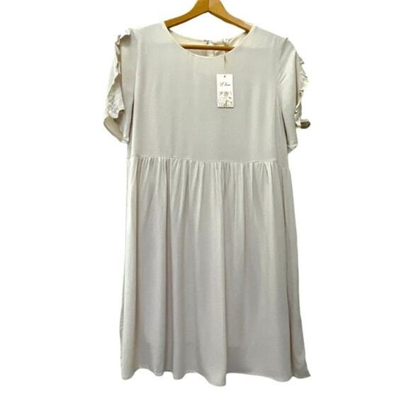 LLove Mini Dress Sz S Women’s Beige Cottagecore Neutral Lined Textured NEW - Picture 1 of 9